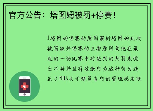 官方公告：塔图姆被罚+停赛！